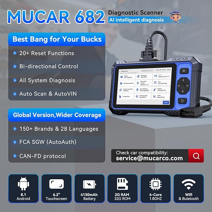 OBD2 Scanner, MUCAR 682 AI-Assisted Car Diagnostic Tool, Automotive