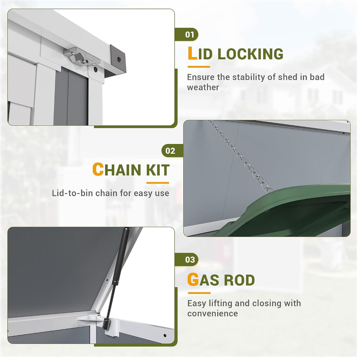 outdoor weatherproof resin storage shed with floor shown in use