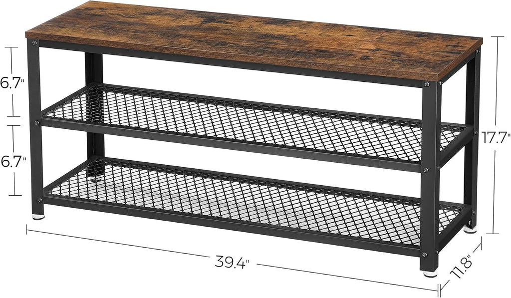 vasagle 3-tier shoe rack, storage bench with metal, close-up detail
