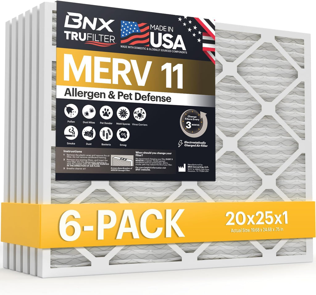 BNX TruFilter 20x25x1 Air Filter MERV 11 (6-Pack)