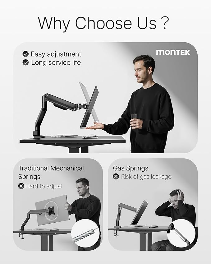 monTEK Deluxe Monitor Arm up to 40 Inch Holds 26.4 lbs Curved Screens Aluminum