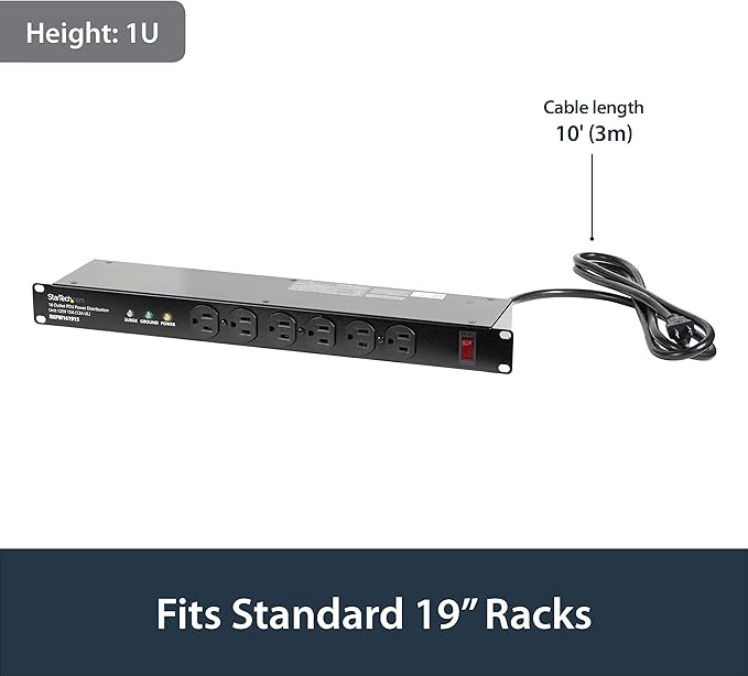 StarTech.com 16 Outlet Horizontal 1U Rack Mount PDU Power Strip