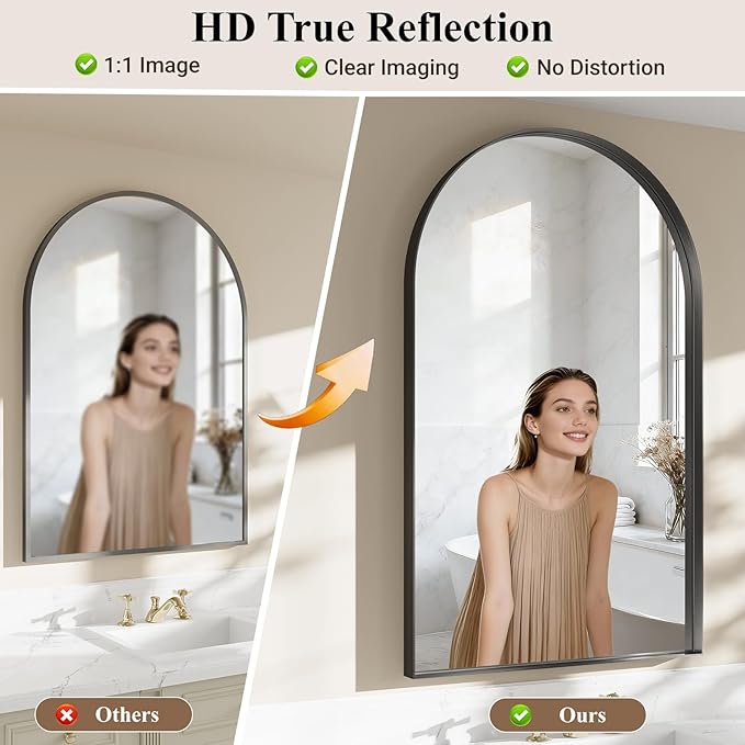 Arch Bathroom Mirror, Tempered Glass Decor Mirror