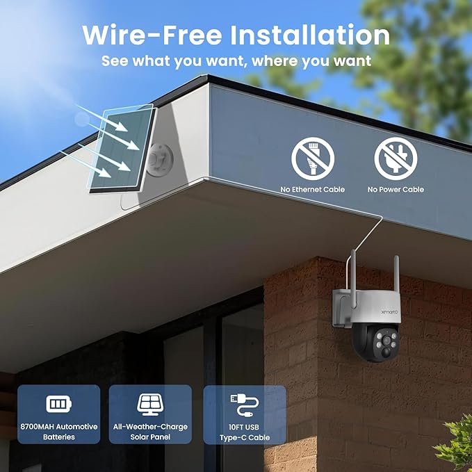 xmartO Solar/Battery-Powered Wire-Free PTZ Home Security Camera Wireless