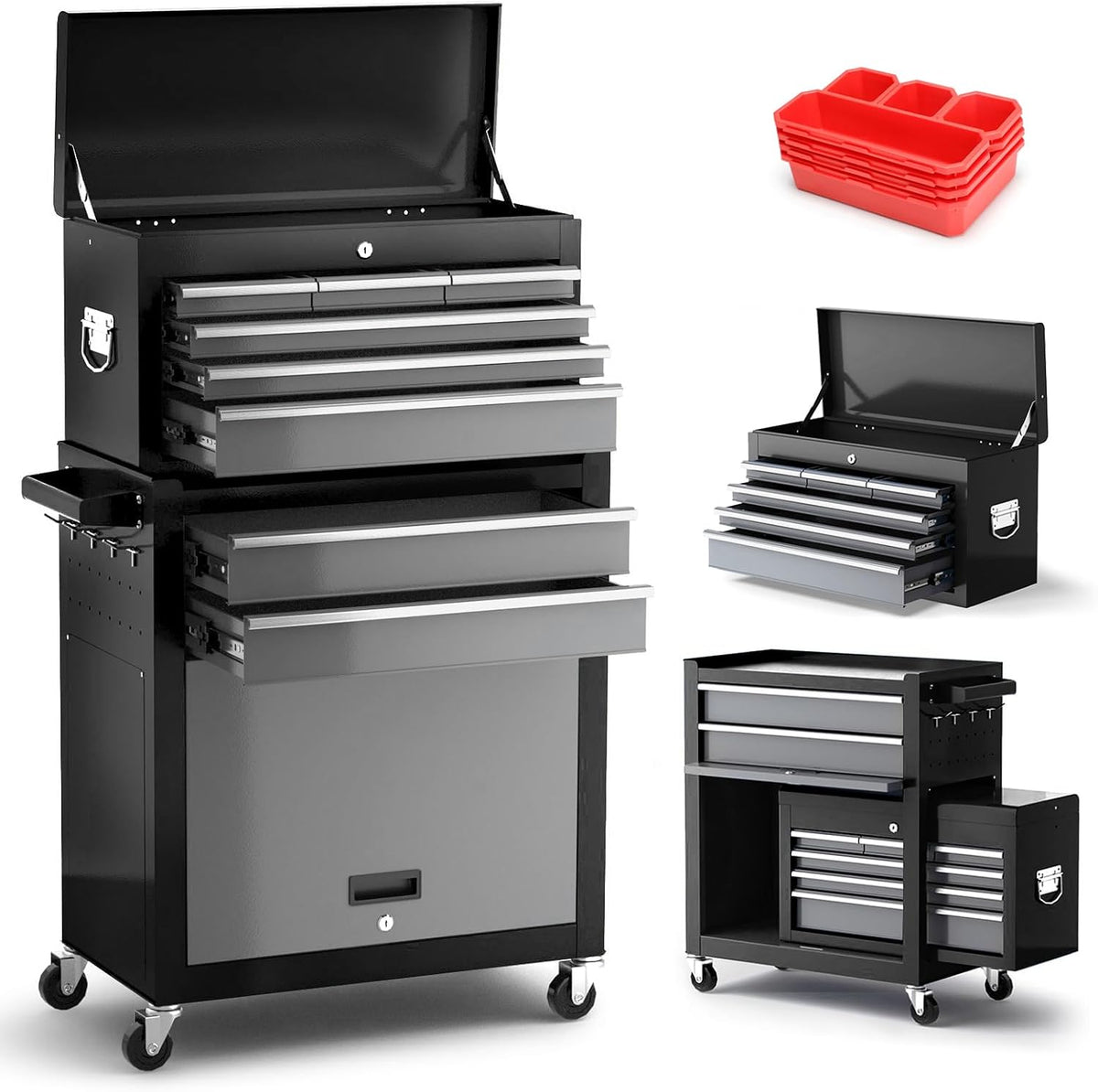 8-Drawer Tool Chest with Wheels, 42'' Rolling Tool Chest Heavy Duty,Black