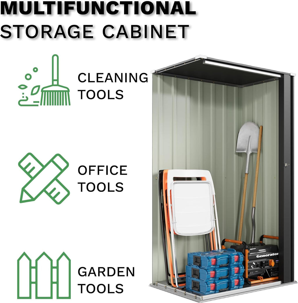 patiowell 22 cuft storage shed, metal vertical storage shown in use