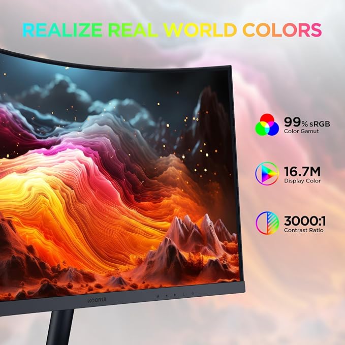KOORUI 24 inch Curved Monitor, Full HD 1080P Curved Computer Monitor, 100Hz