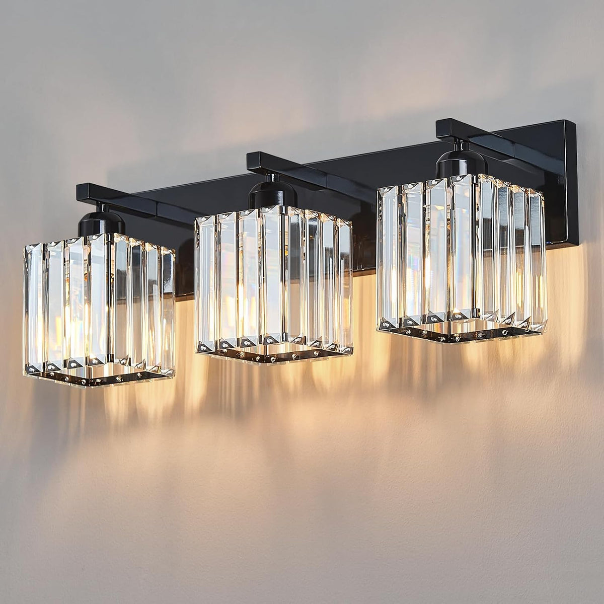 FDPBY Modern Bathroom Vanity Light 3-Lights Plating Black Crystal Bathroom Wall