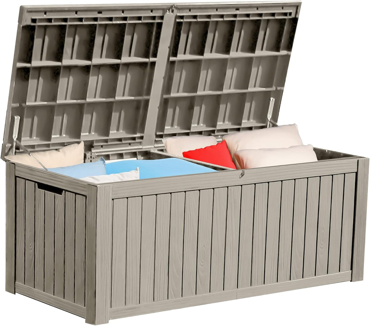 yitahome 180 gallon large deck box w/divider on a desk or shelf