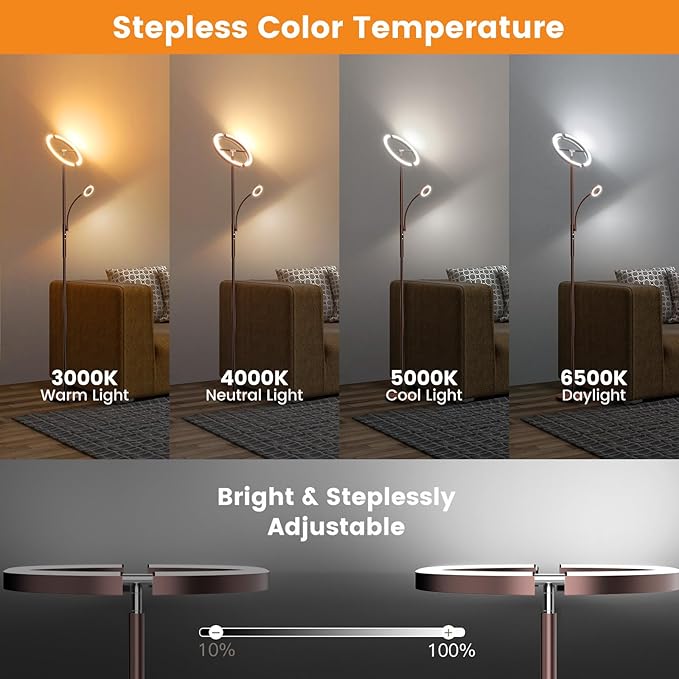 SIBRILLE 2-in-1 Brown LED Floor Lamp