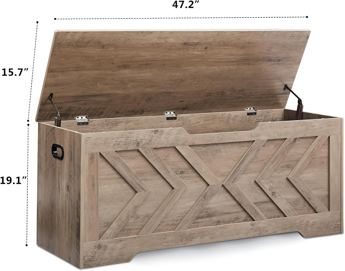 47.2” storage bench,extra large wooden storage chest with, close-up detail