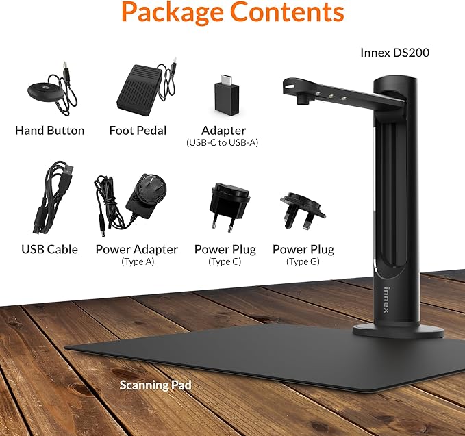 Innex DS200 Professional USB Book Scanner, A3 Document scan, 120+ Language OCR