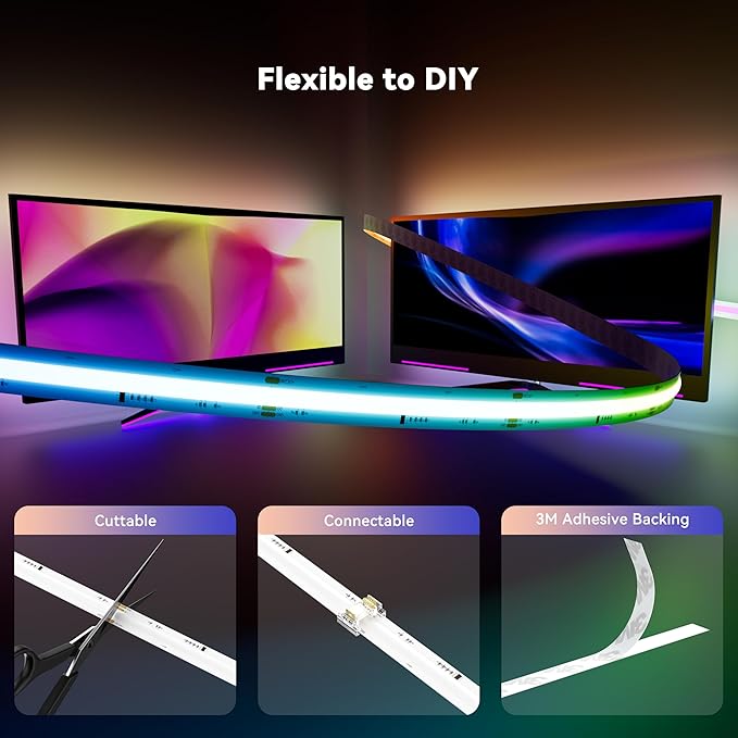 MIWISE COB LED Strip Light, RGB Smart IC COB LED Strip Lights Music Sync