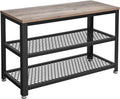 VASAGLE 3-Tier Shoe Rack, Storage Bench with Metal Mesh Shelves and Seat