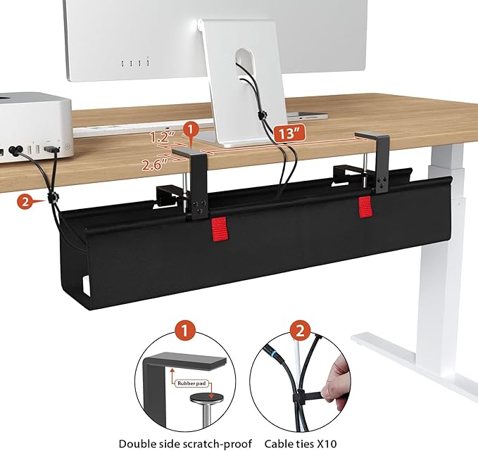 Univivi No Drill Under Desk Cable Management Tray, Clamp/Screw Mount Desk Cable