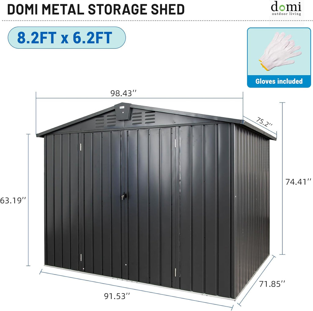 domi 8x6 ft outdoor storage shed,large metal tool shown in use
