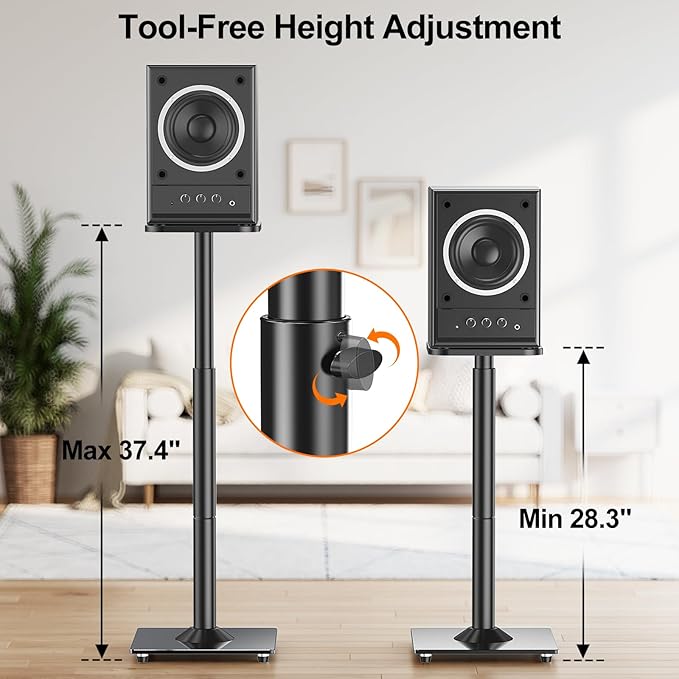 ELIVED Universal Speaker Stands Height Adjustable 28"-37.4", Bookshelf Speaker