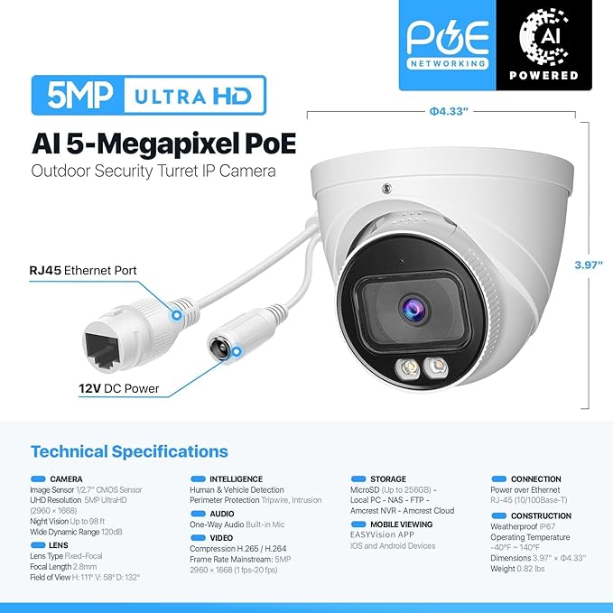 OHBET DahuaSecurity 5MP POE IP Turret Camera