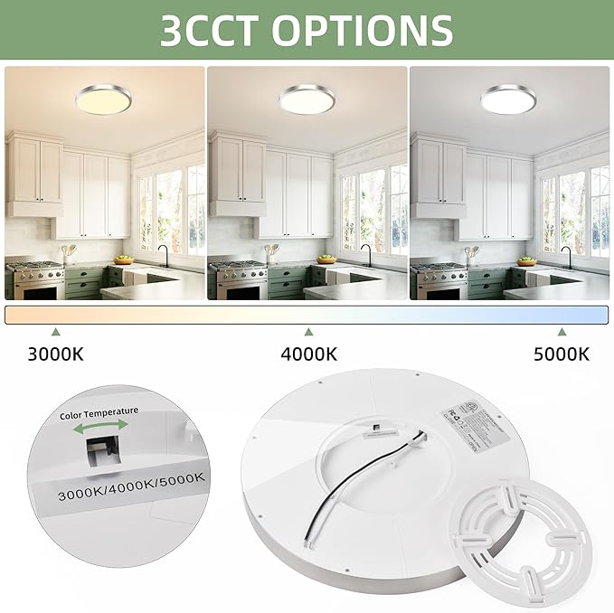 hykolity 2 Pack 12 Inch Selectable CCT LED Round Flat Panel Light, 24W
