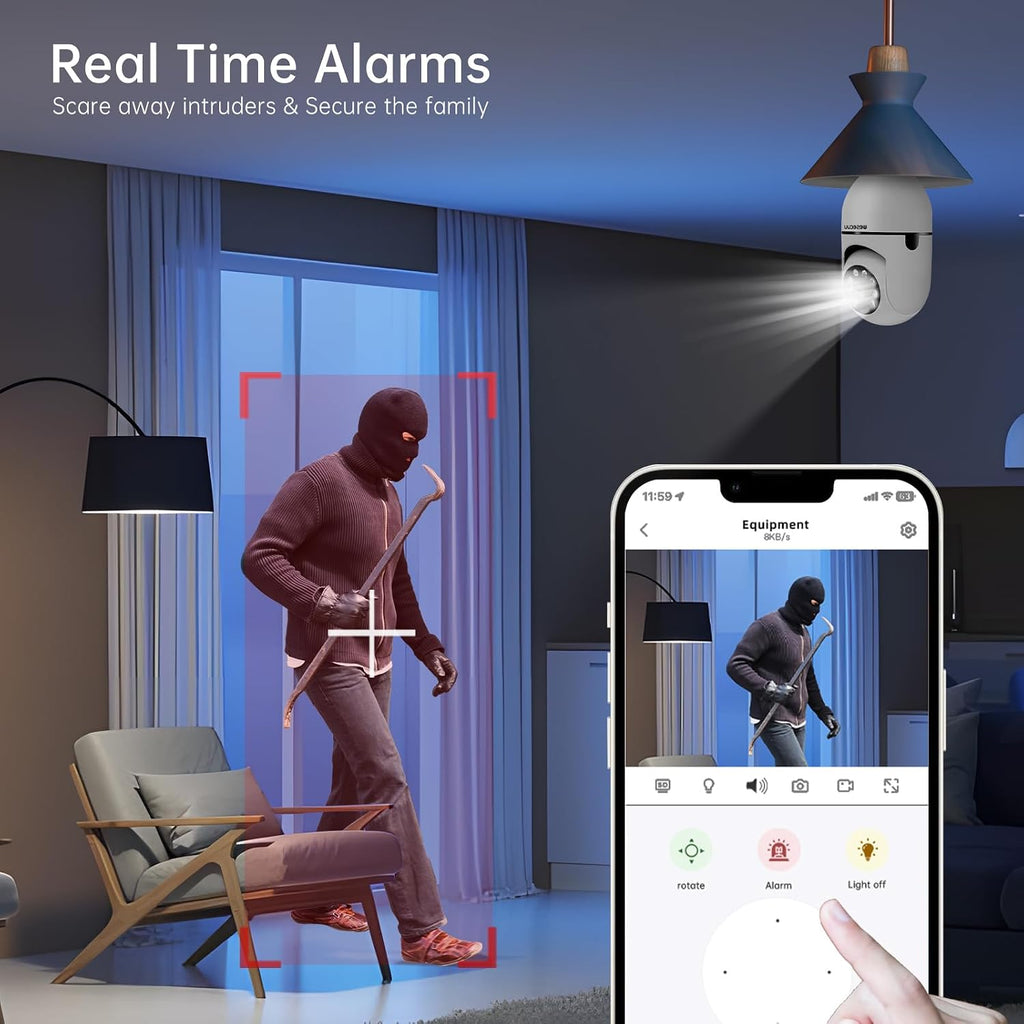 light bulb security camera -5g& 2.4ghz wifi 2k showing dimensions
