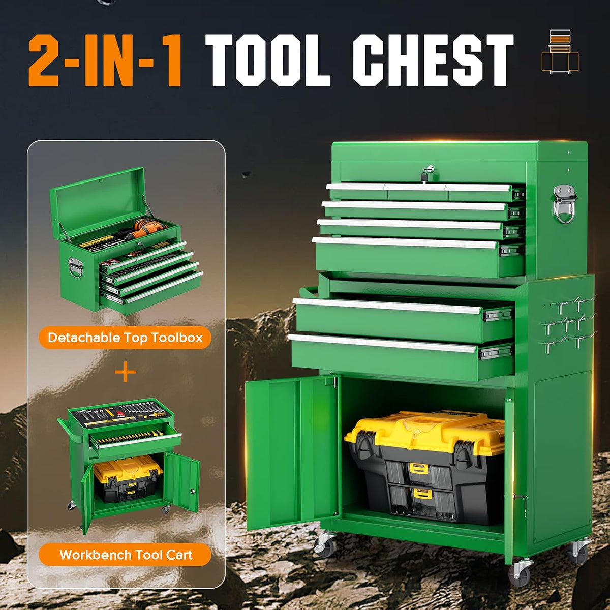 crownland 8 drawer rolling tool chest with wheels showing dimensions