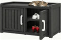 Outdoor Shoe Storage Bench with 2 Doors, Waterproof UV-Resistant Resin Cabinet, Entryway Organizer for Porch, Hallway, Black