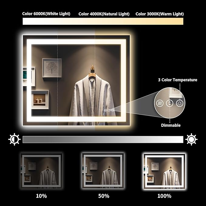 YEELAIT 36x30 Inch LED Bathroom Mirror