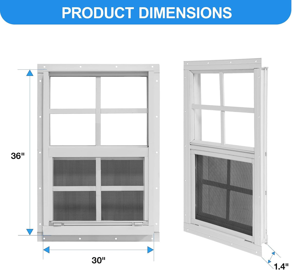 neatiease upgraded shed windows 2 pack, 30" x showing dimensions