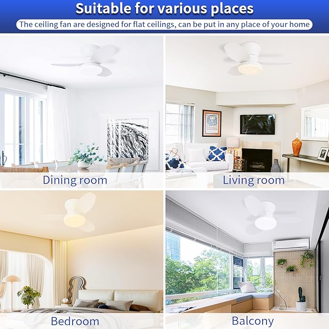 Glowall Small Ceiling Fan with Lights, 25 Inch Flush Mount with Remote Control
