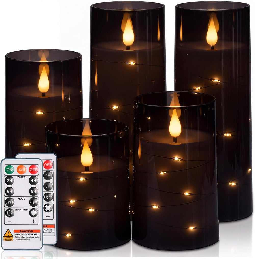 Homemory Halloween Flameless Candles, Black LED Pillar Candles with Remote