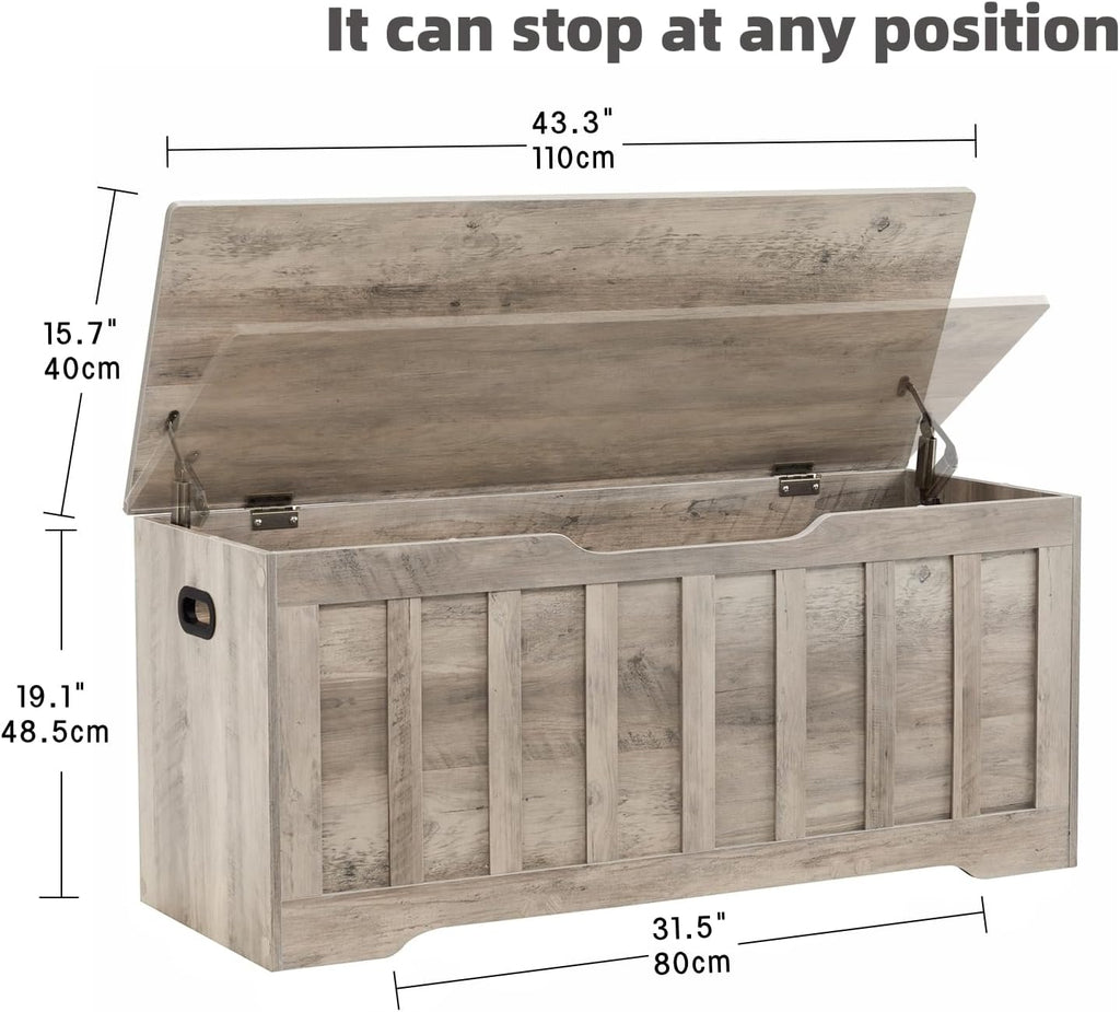 vankiley 43.3" storage chest extra large, storage bench.(greige) shown in use