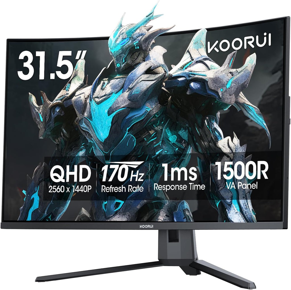 KOORUI 32 inch Curved Gaming Monitor, QHD 2K 170Hz 144Hz Monitor, 1ms 1500R