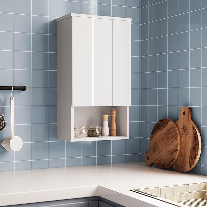 Bathroom Wall Cabinet with Single Door, Soft-Close Hinges, 15x27 inch Wooden