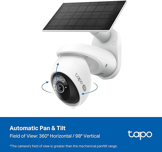 Tapo 4K Outdoor Camera Wireless, Battery Camera w/Solar Panel, 360° View
