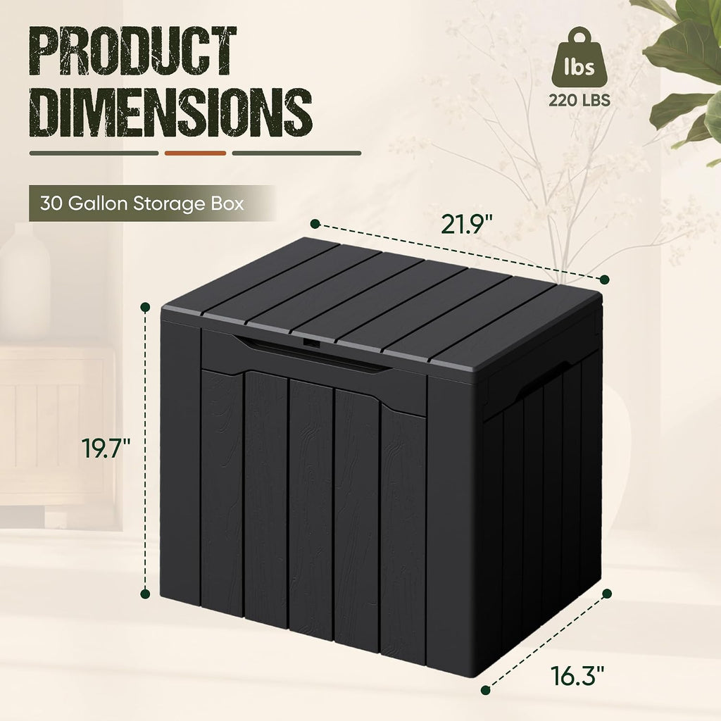 flamaker deck box 30 gallon, waterproof resin small shown in use