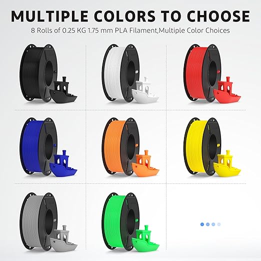ELEGOO 250g PLA 3D Printer Filament Bundle 1.75mm, 8 Colors Dimensional