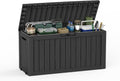 85 Gallon Outdoor Storage Deck Box Waterproof Resin Lockable Outside Bench Porch Patio Furniture Pool Float Garden Tool Cushion UV Resistant Bin Black