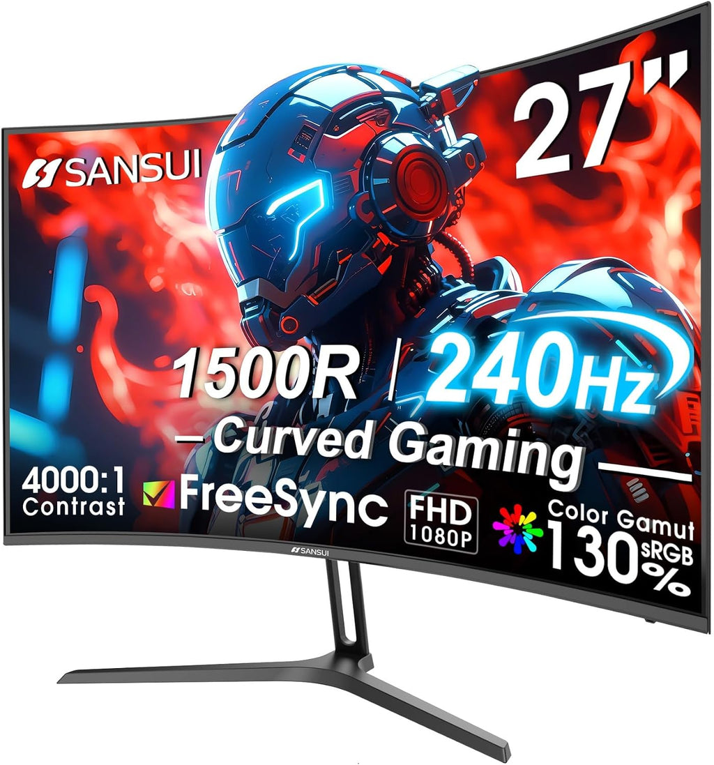 SANSUI 27 Inch Curved 240Hz Gaming Monitor FHD 1080P, 1500R Curve Computer