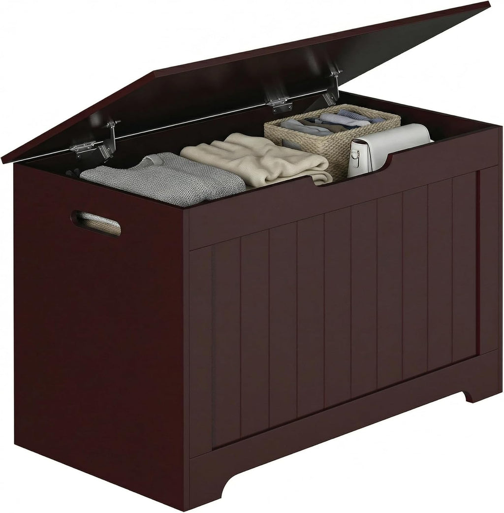ZenStyle Storage Chest, Wood Storage Bench with 2 Safety Hinges, Storage Trunk Box Bench Entryway Bench for Bedroom and Living Room (Brown)