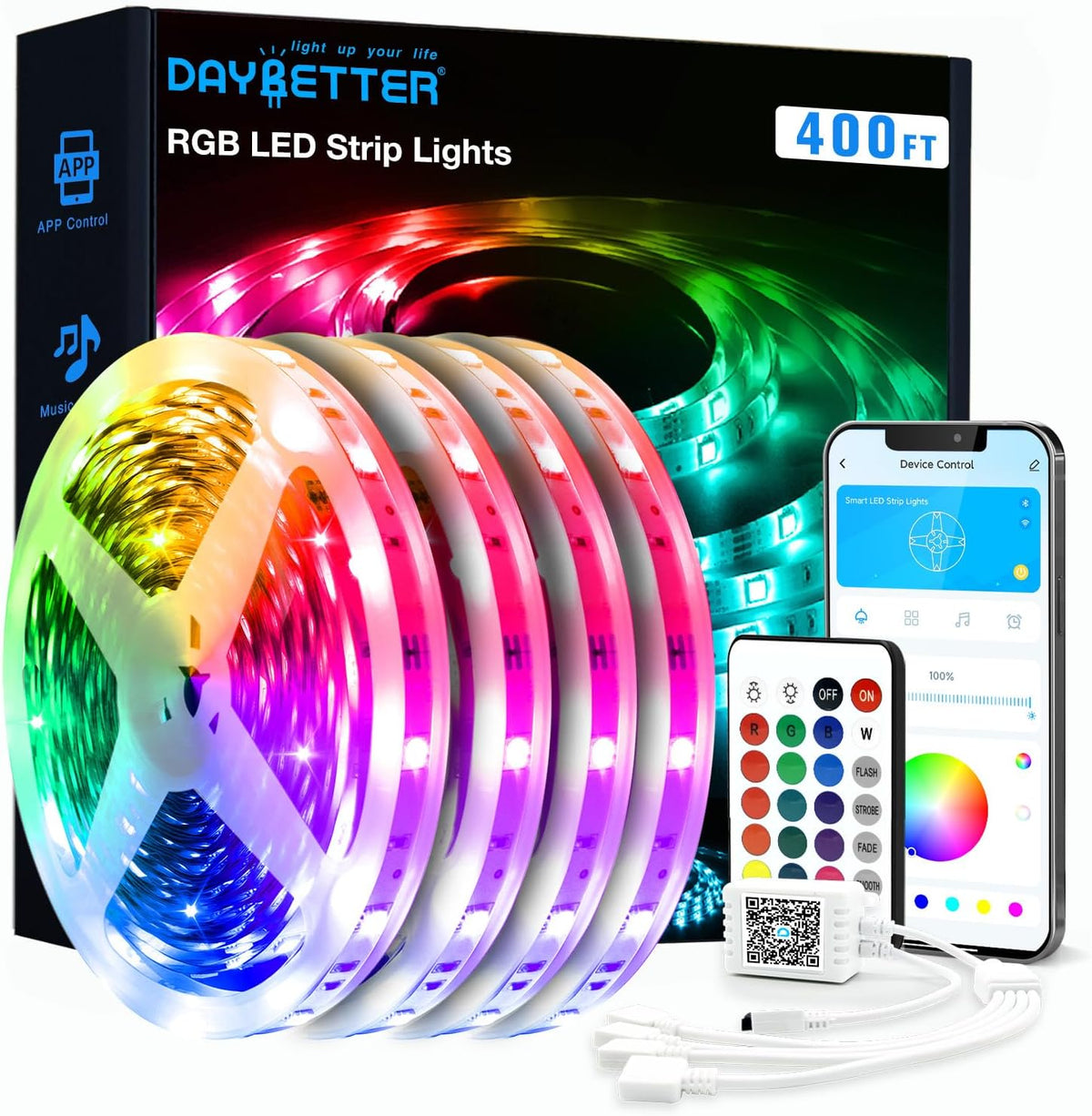 DAYBETTER LED Strip Lights 400ft, Color Changing Lights Strip (4 Rolls)