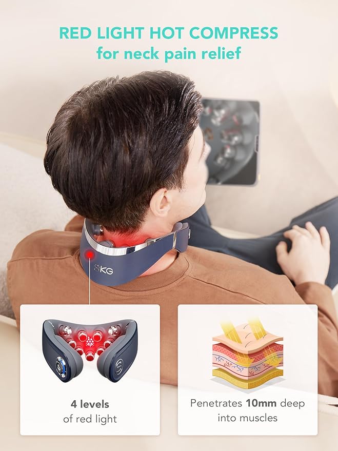 SKG Foldable Neck Massager for Pain Relief Deep Tissue Vibration Cordless