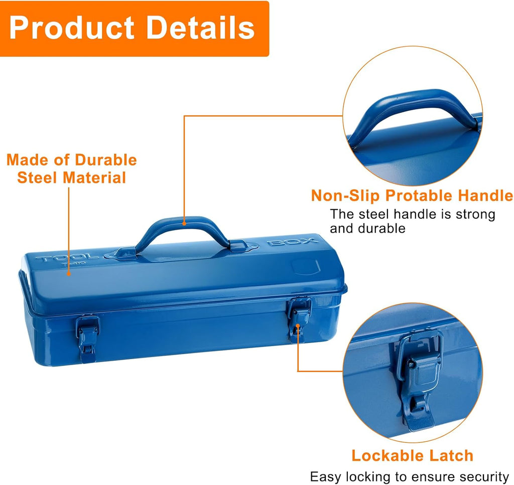 harfington tool box 16.5" portable steel tool box, side view