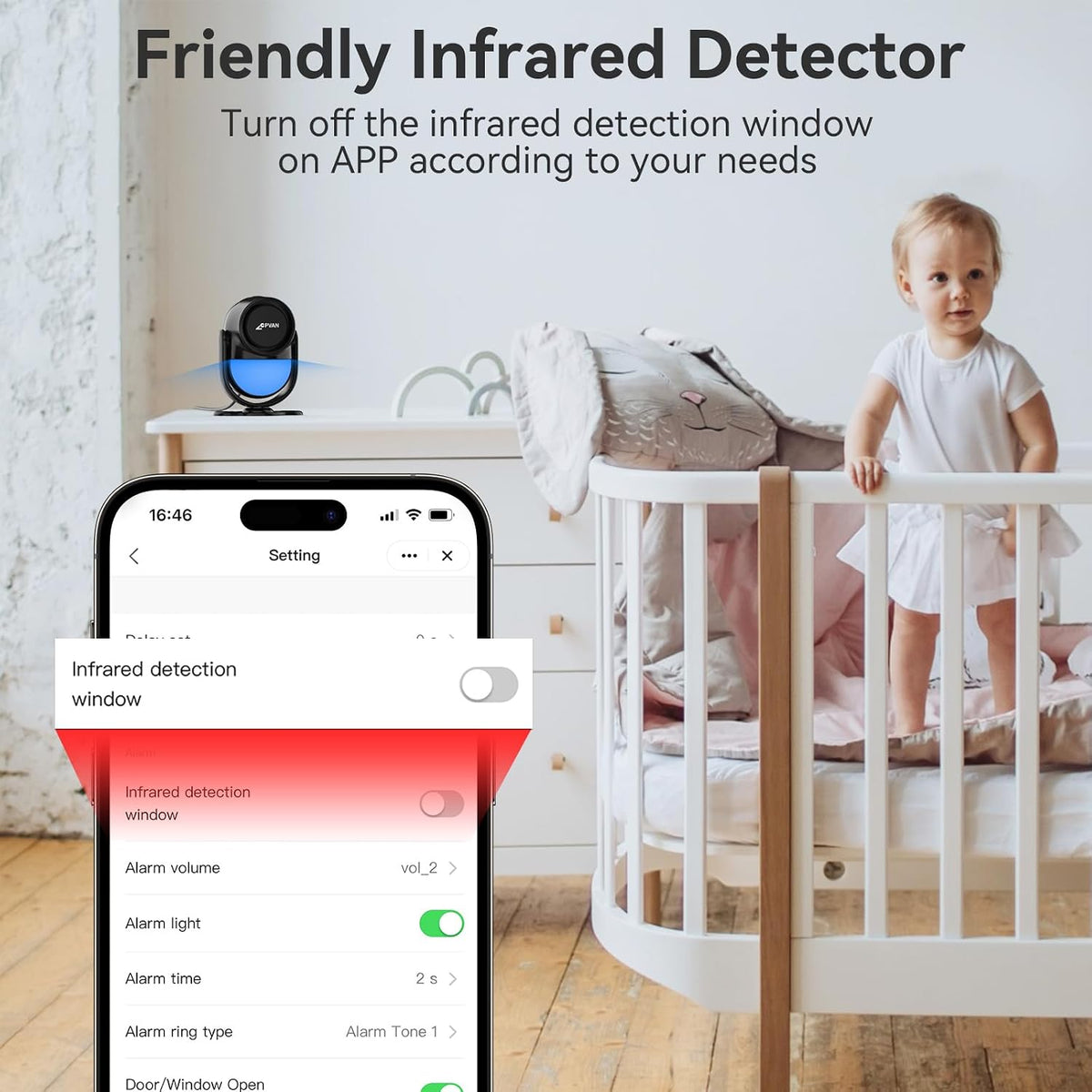 CPVAN WiFi Motion Sensor Alarm, 125dB Wireless Smart PIR Motion Detector Alarm