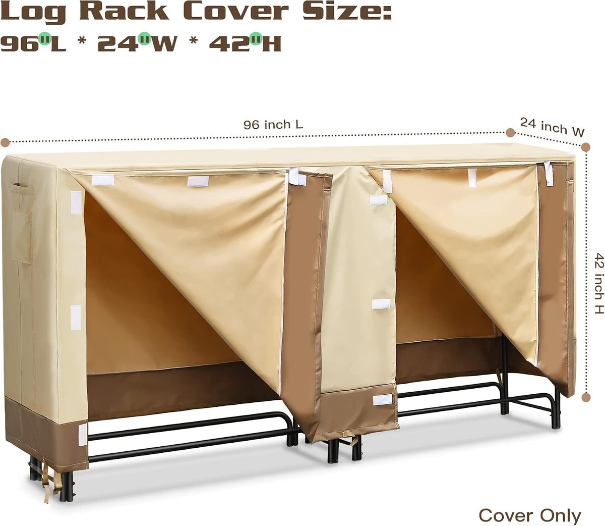 8ft Firewood Rack Cover, 600D Oxford Heavy Duty, Weatherproof & Waterproof with Black Storage Bag - Indoor/Outdoor Protection (96" L x 24" W x 42" H)