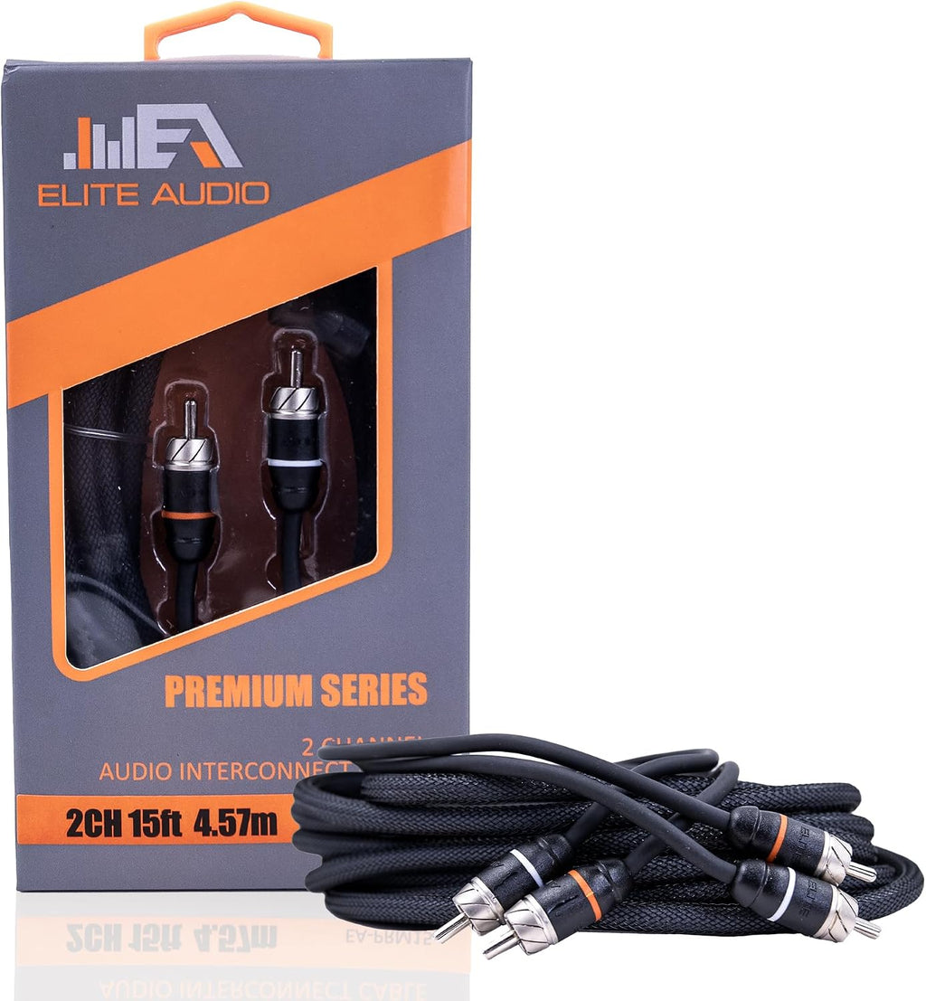 Elite Audio Premium Series 15ft. 2-Channel Car Audio RCA Cable – Double Shielded