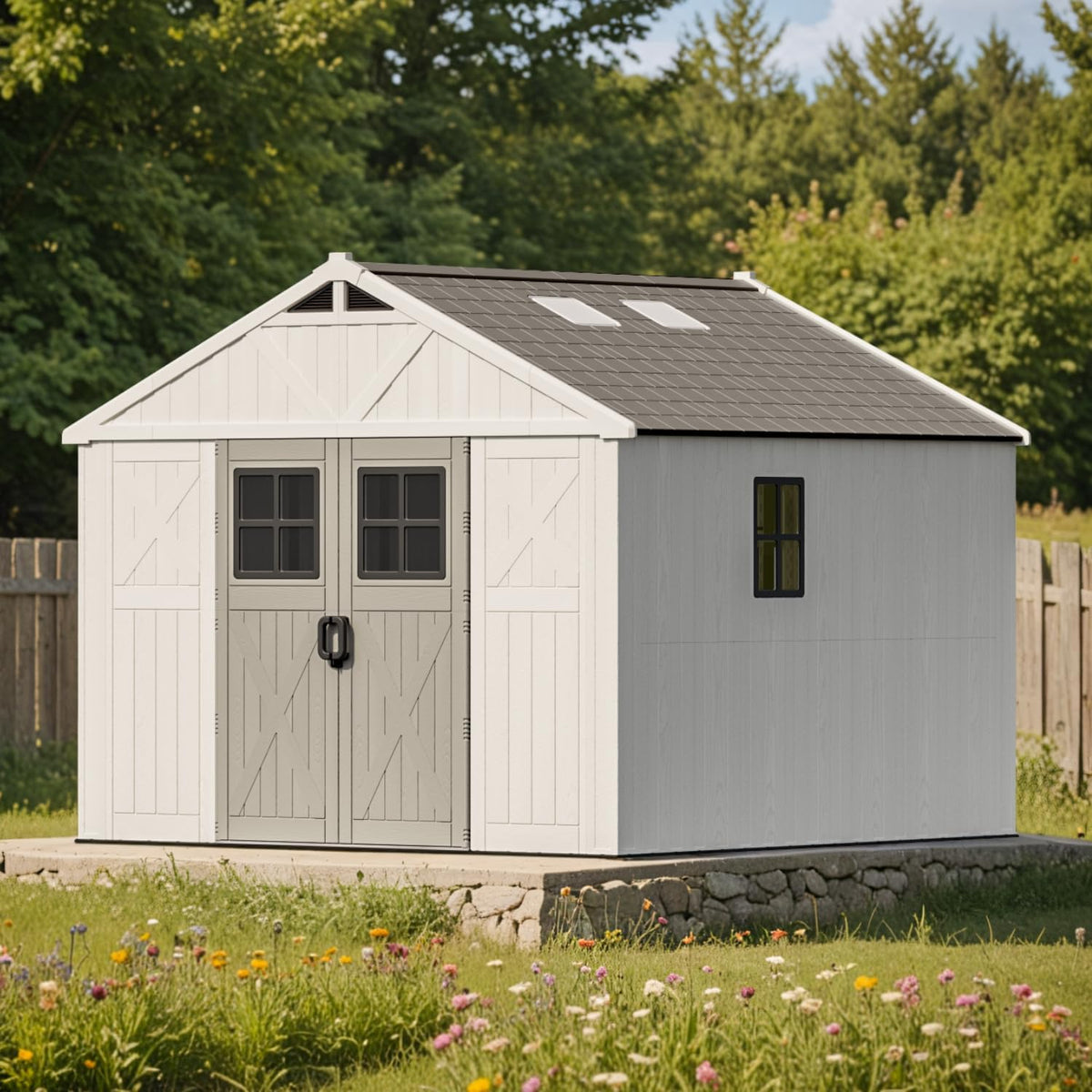 Patiowell 10x10 FT Resin Outdoor Storage Shed with Floor, Beige