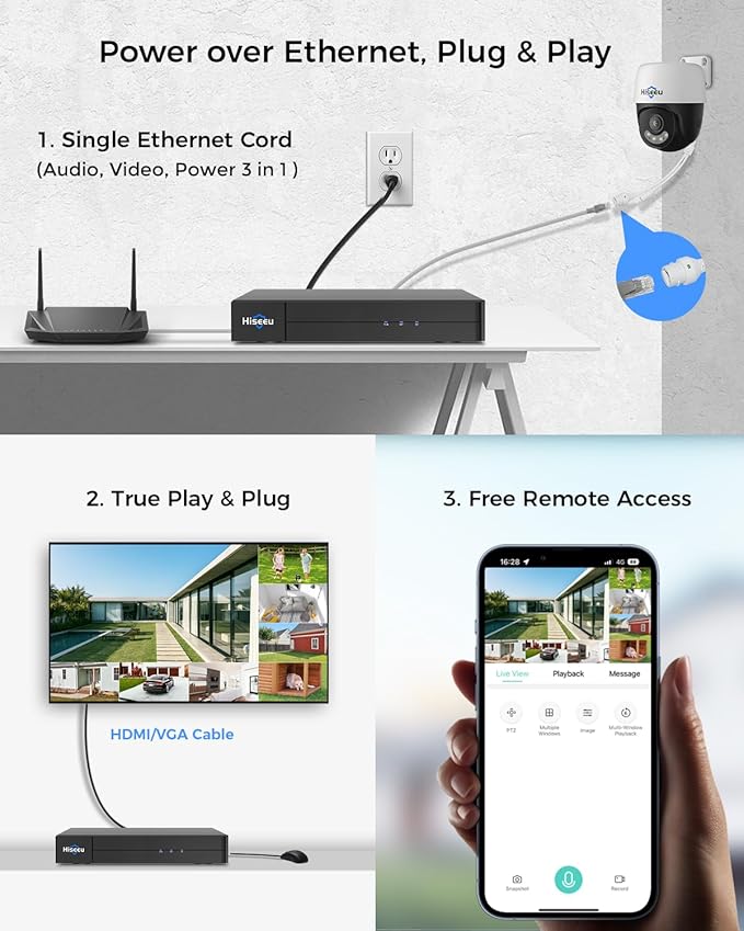 Hiseeu 4K PoE Security Camera System, Human Vehicle Detect, 2-Way Audio (8pcs)