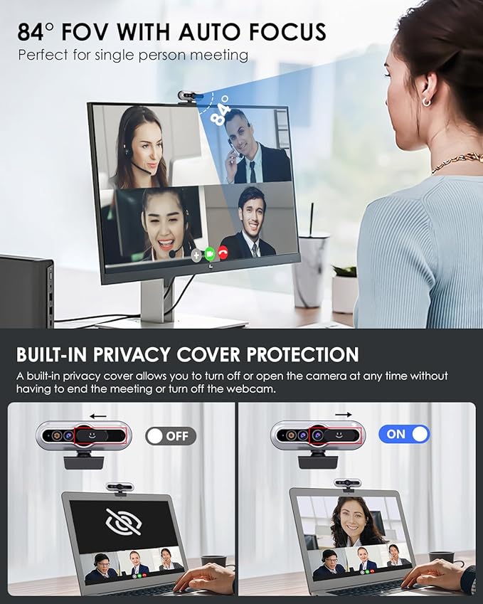 2K HD Webcam with Infrared Windows Hello Facial Recognition, Computer Camera