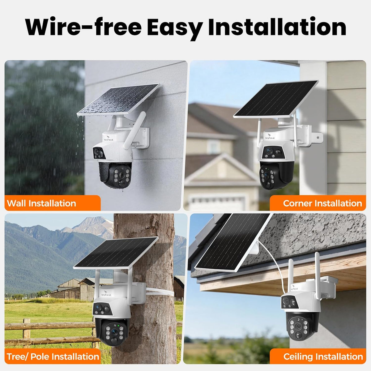 Solar Dual-Lens 4‑Pack Wireless Outdoor Security Camera System