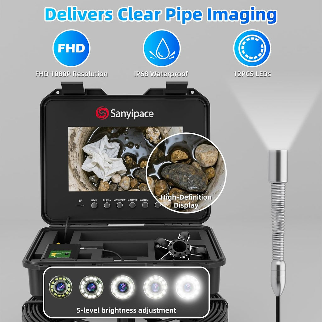 sanyipace sewer camera with pipe locator, 7mm/0.28inch cable on a desk or shelf